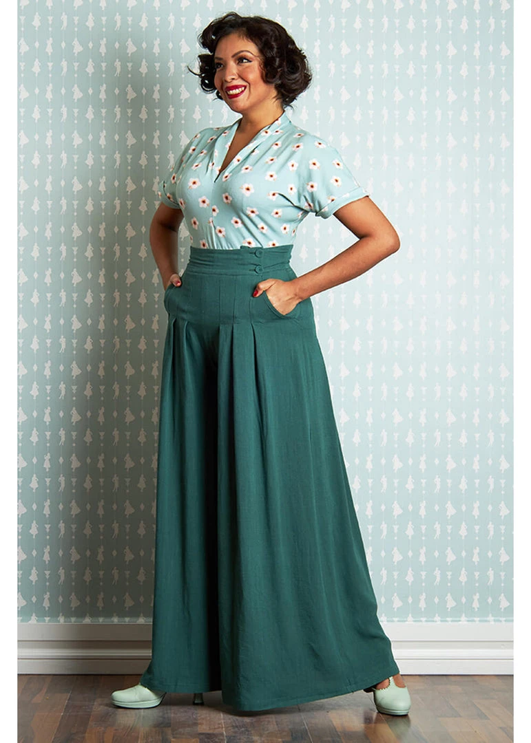 Miss Candyfloss Harper Gia 40's Palazzo Trousers Emerald Green