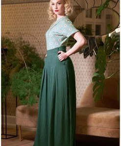 Miss Candyfloss Harper Gia 40's Palazzo Trousers Emerald Green