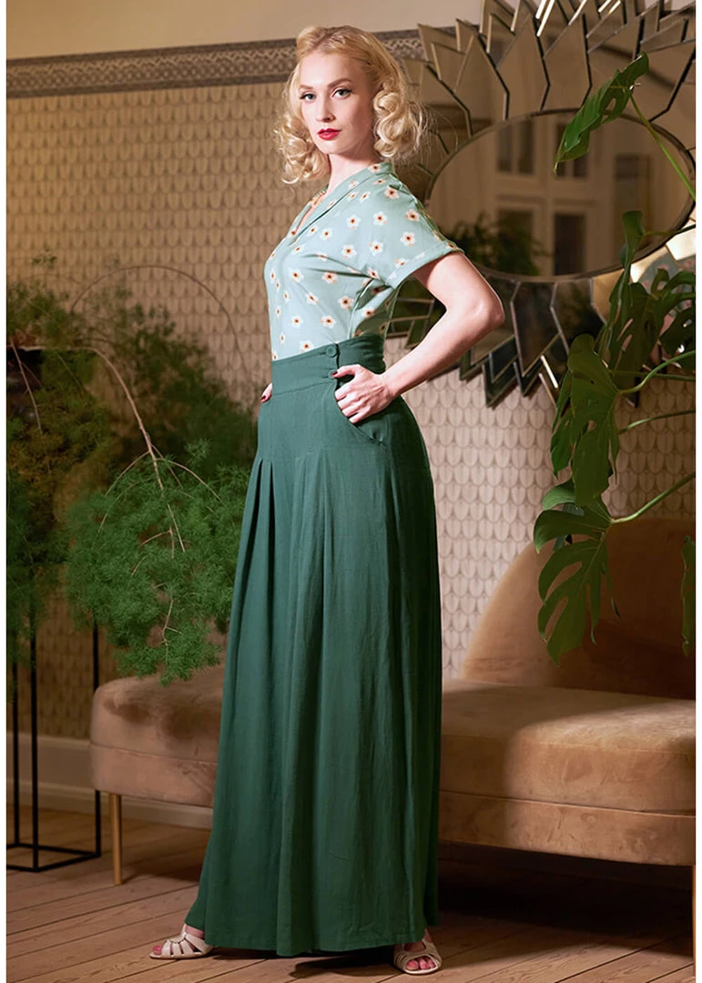 Miss Candyfloss Harper Gia 40's Palazzo Trousers Emerald Green