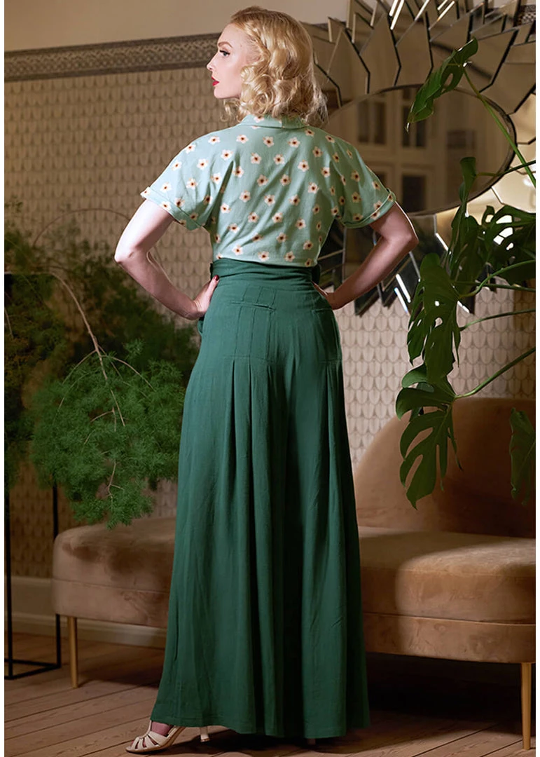 Miss Candyfloss Harper Gia 40's Palazzo Trousers Emerald Green