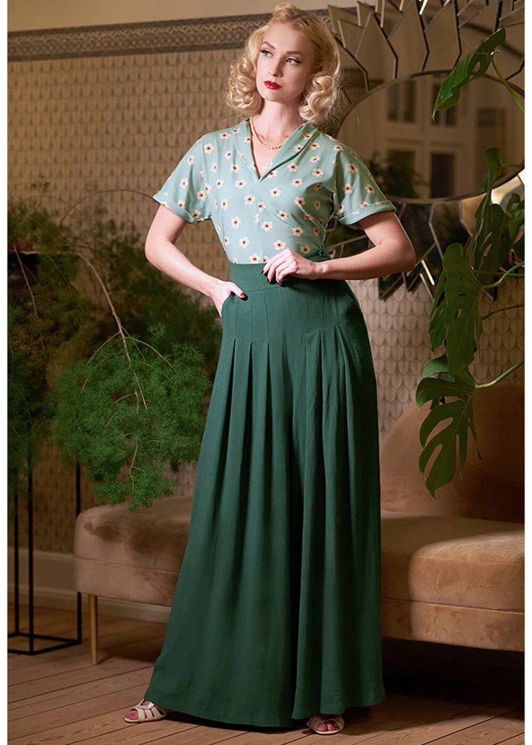 Miss Candyfloss Harper Gia 40's Palazzo Trousers Emerald Green