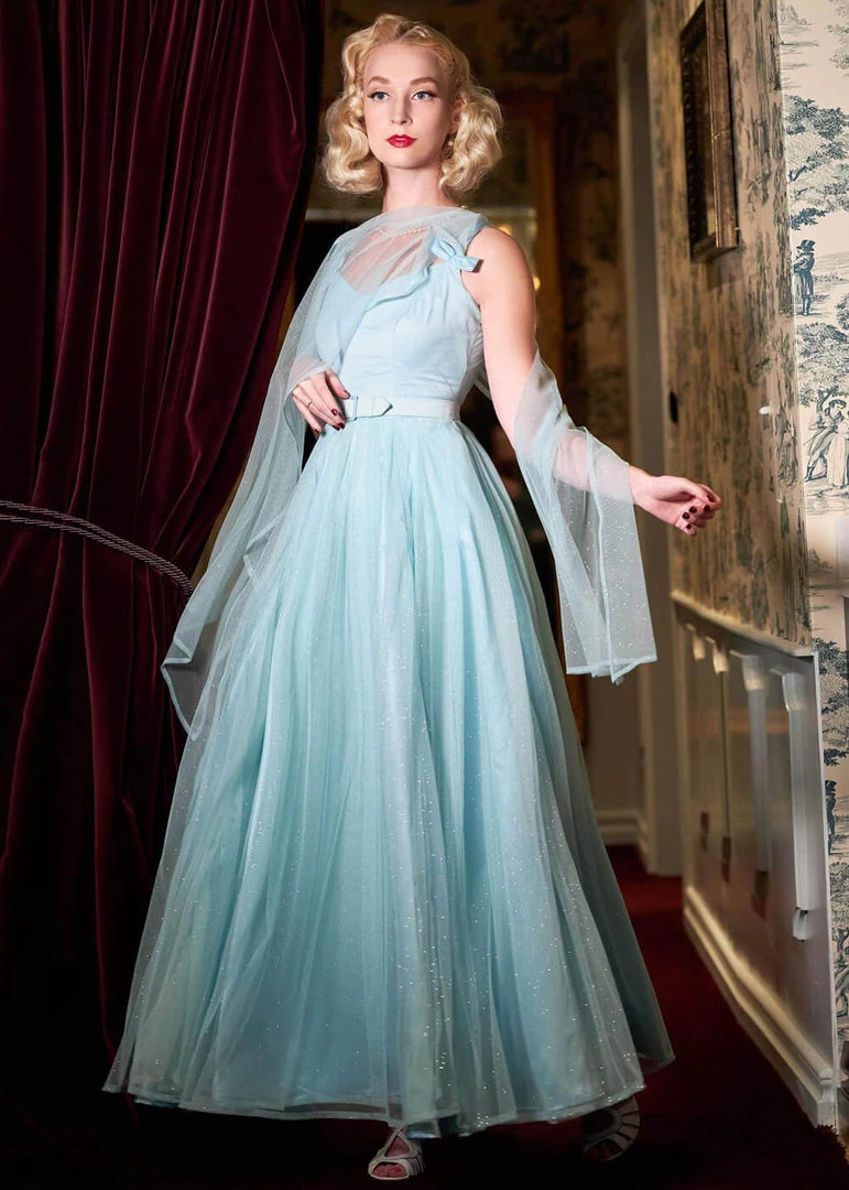 New In Miss Candyfloss Danjela Lee 50's Gown Maxi Dress Celestine Blue