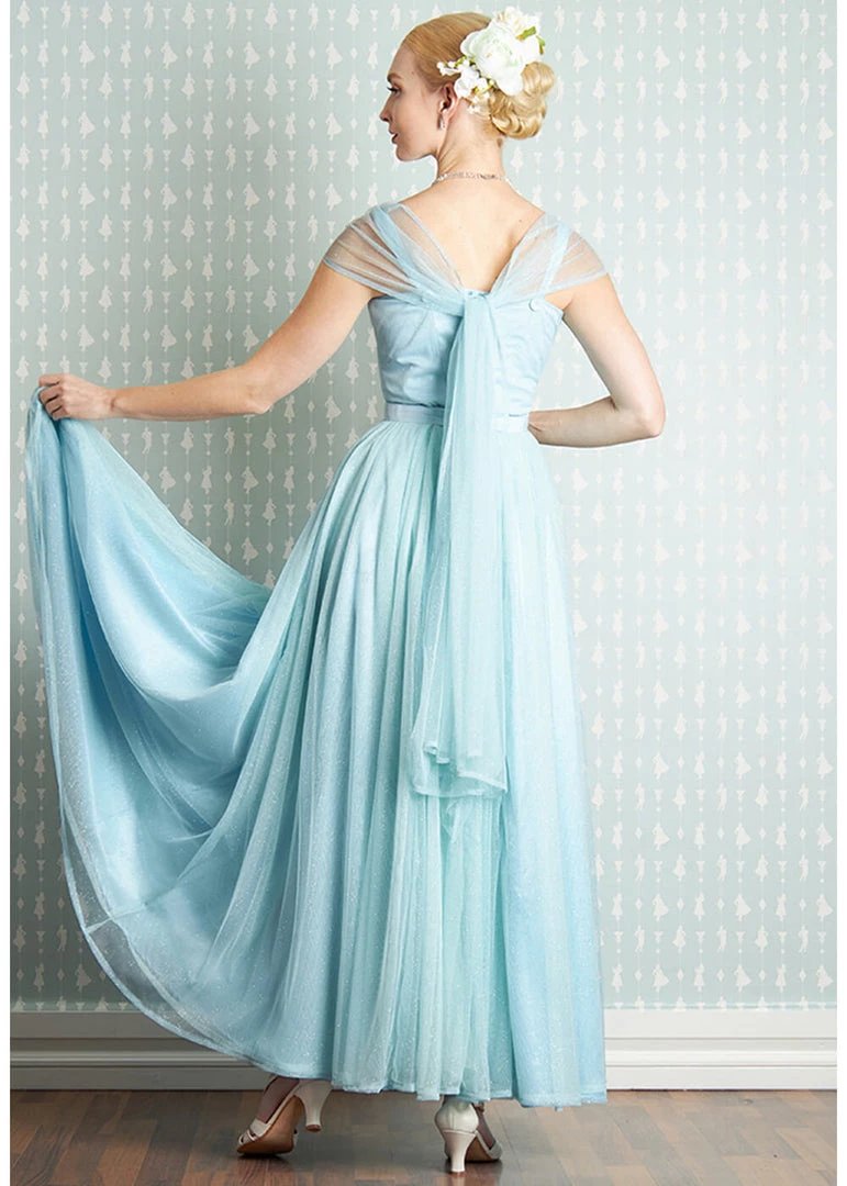 New In Miss Candyfloss Danjela Lee 50's Gown Maxi Dress Celestine Blue