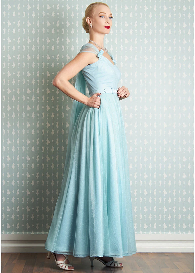 New In Miss Candyfloss Danjela Lee 50's Gown Maxi Dress Celestine Blue