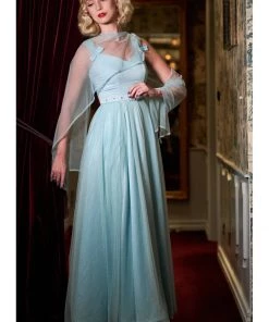 New In Miss Candyfloss Danjela Lee 50's Gown Maxi Dress Celestine Blue