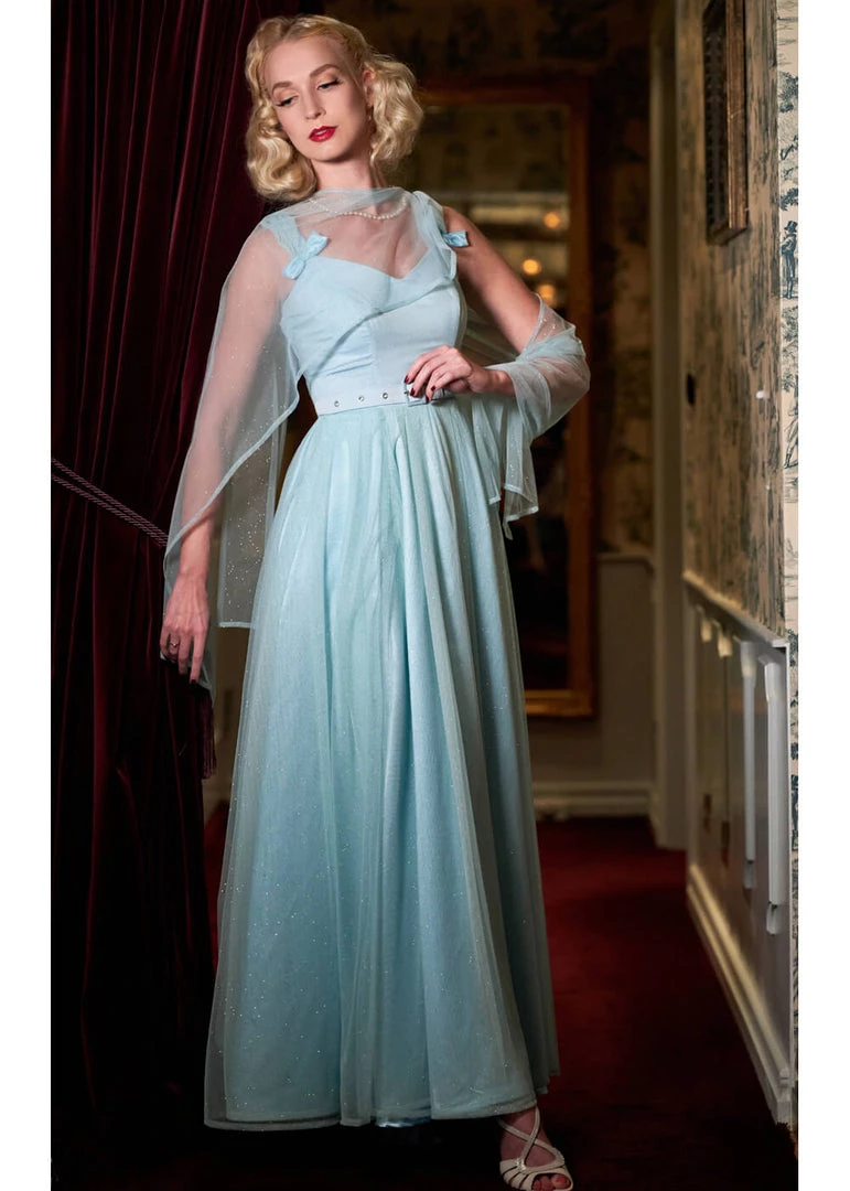 New In Miss Candyfloss Danjela Lee 50's Gown Maxi Dress Celestine Blue