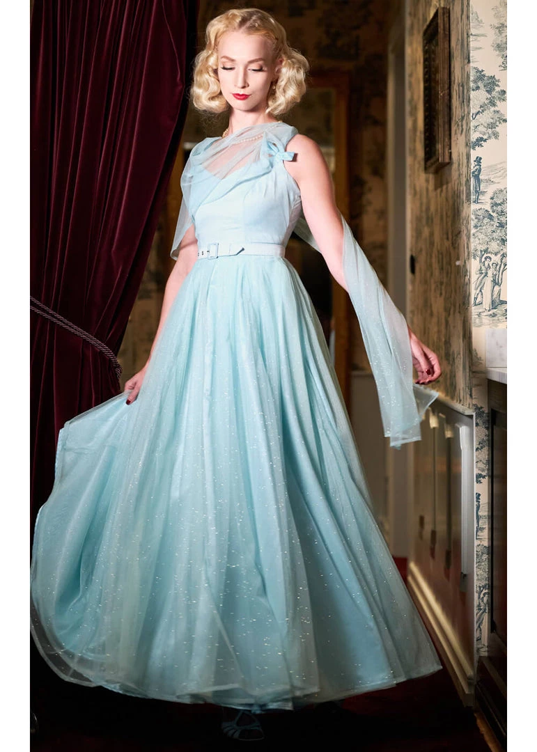 New In Miss Candyfloss Danjela Lee 50's Gown Maxi Dress Celestine Blue