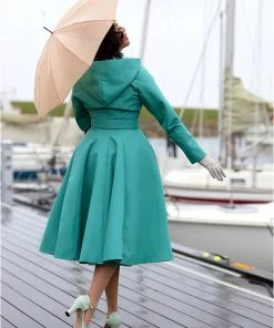 New In Miss Candyfloss Luelle Kat Water Resistant 50's Trenchcoat Teal