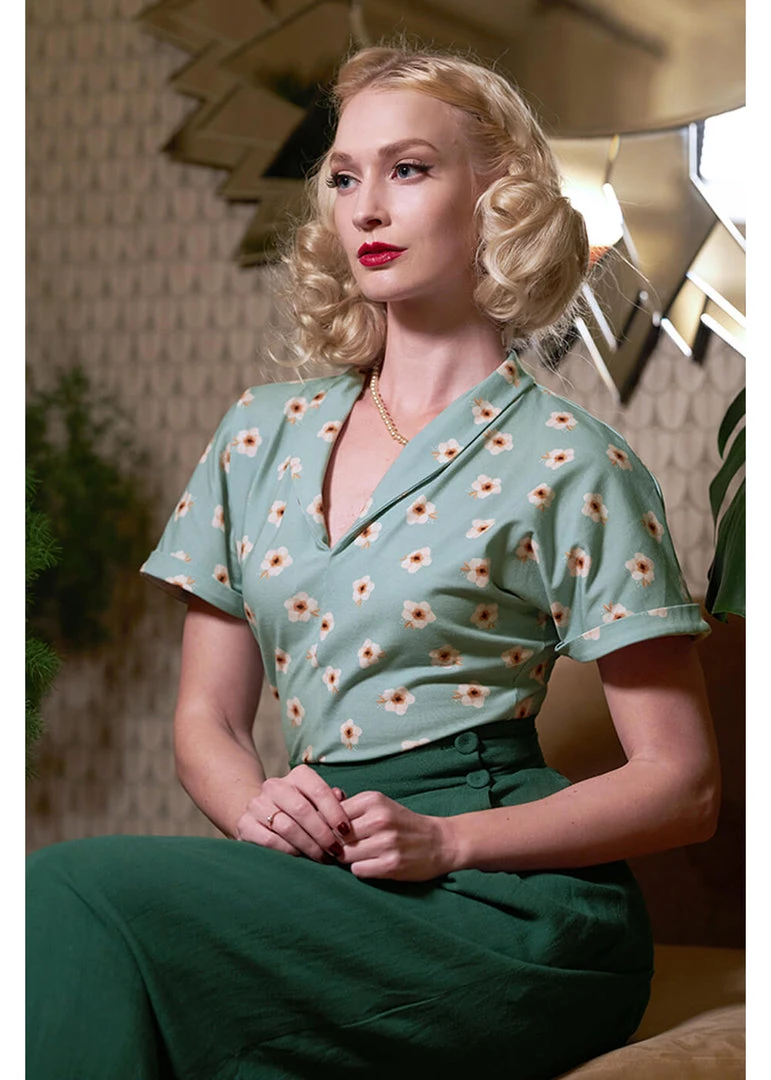 New In Miss Candyfloss Vivienne Gia 40's Top Green