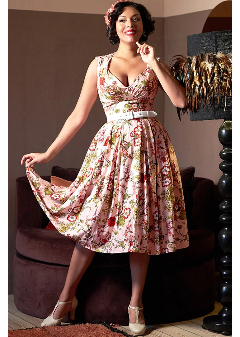 Miss Candyfloss Caroline Blush 50's Swing Dress Pink New In