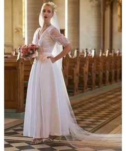 Miss Candyfloss Sabella May Lace 40's Maxi Dress Quartz White New In