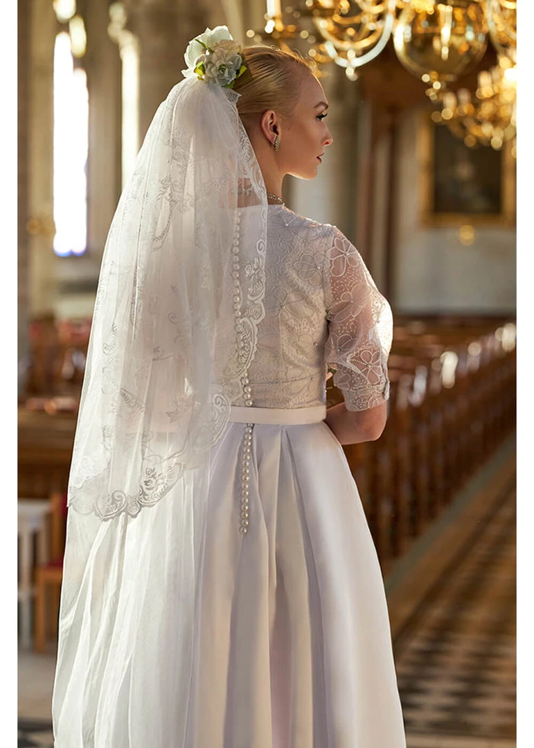 Miss Candyfloss Sabella May Lace 40's Maxi Dress Quartz White New In