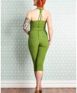 Miss Candyfloss Mitsy Gia 50's Halter Jumpsuit Green