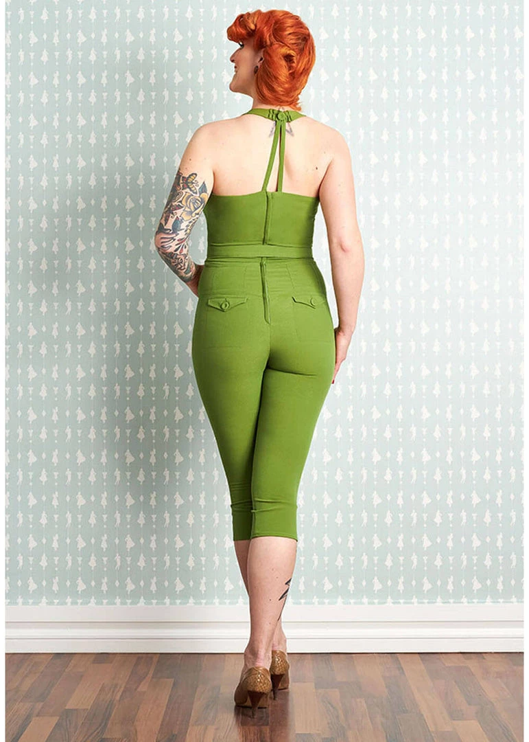 Miss Candyfloss Mitsy Gia 50's Halter Jumpsuit Green