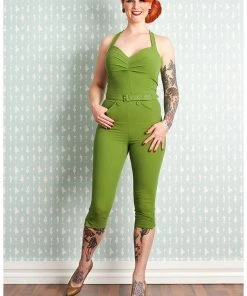 Miss Candyfloss Mitsy Gia 50's Halter Jumpsuit Green