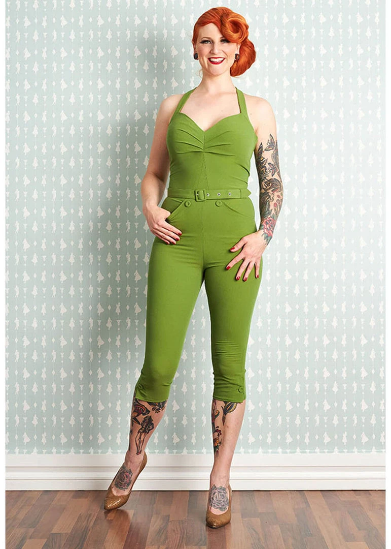 Miss Candyfloss Mitsy Gia 50's Halter Jumpsuit Green