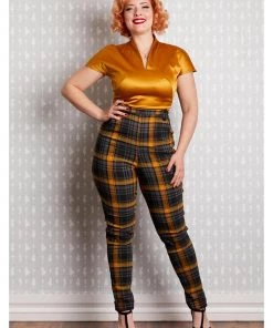 New In Miss Candyfloss Luca Tartan 50's Trousers Mustard