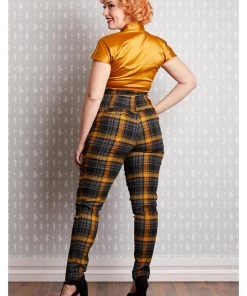 New In Miss Candyfloss Luca Tartan 50's Trousers Mustard