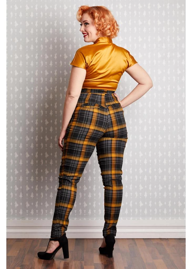 New In Miss Candyfloss Luca Tartan 50's Trousers Mustard