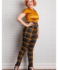 New In Miss Candyfloss Luca Tartan 50's Trousers Mustard