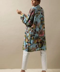 New In One Hundred Stars Eccentric Blooms Midi Kimono Sky Blue