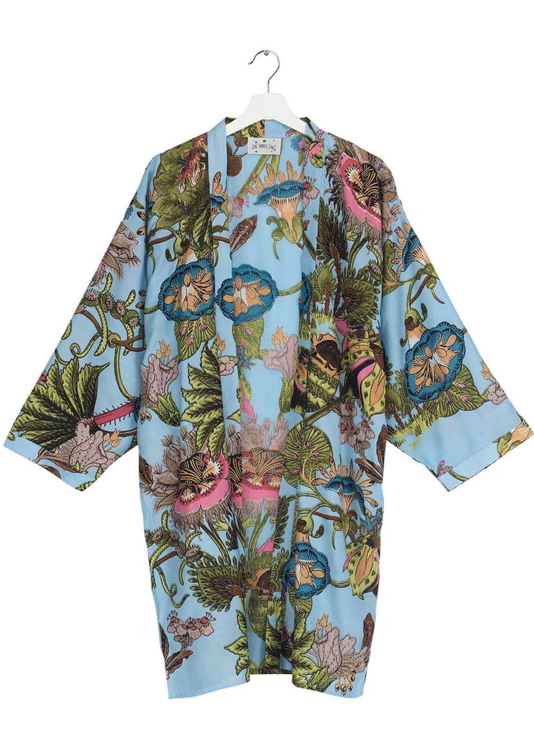 New In One Hundred Stars Eccentric Blooms Midi Kimono Sky Blue