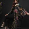 One Hundred Stars Eccentric Blooms Crepe Long Kimono Grey New In