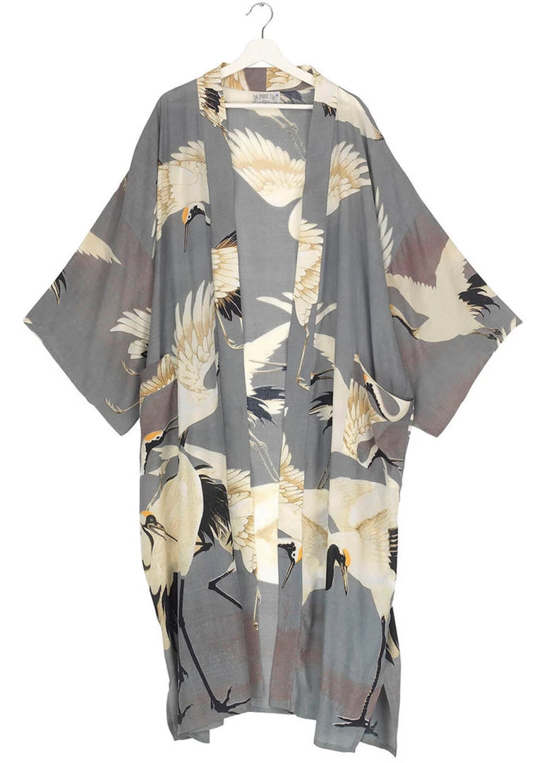 One Hundred Stars Stork Long Kimono Slate