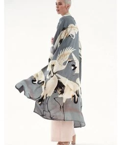 One Hundred Stars Stork Long Kimono Slate