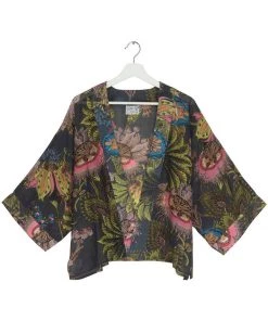 One Hundred Stars Eccentric Blooms Short Kimono Grey New In