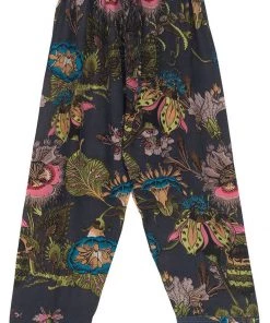 One Hundred Stars Eccentric Blooms Crepe Trousers Charcoal Grey New In