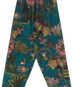 One Hundred Stars Eccentric Blooms Crepe Trousers Teal New In