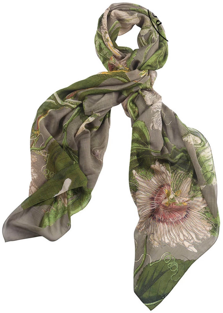 New In One Hundred Stars Passion Flower Scarf Grey