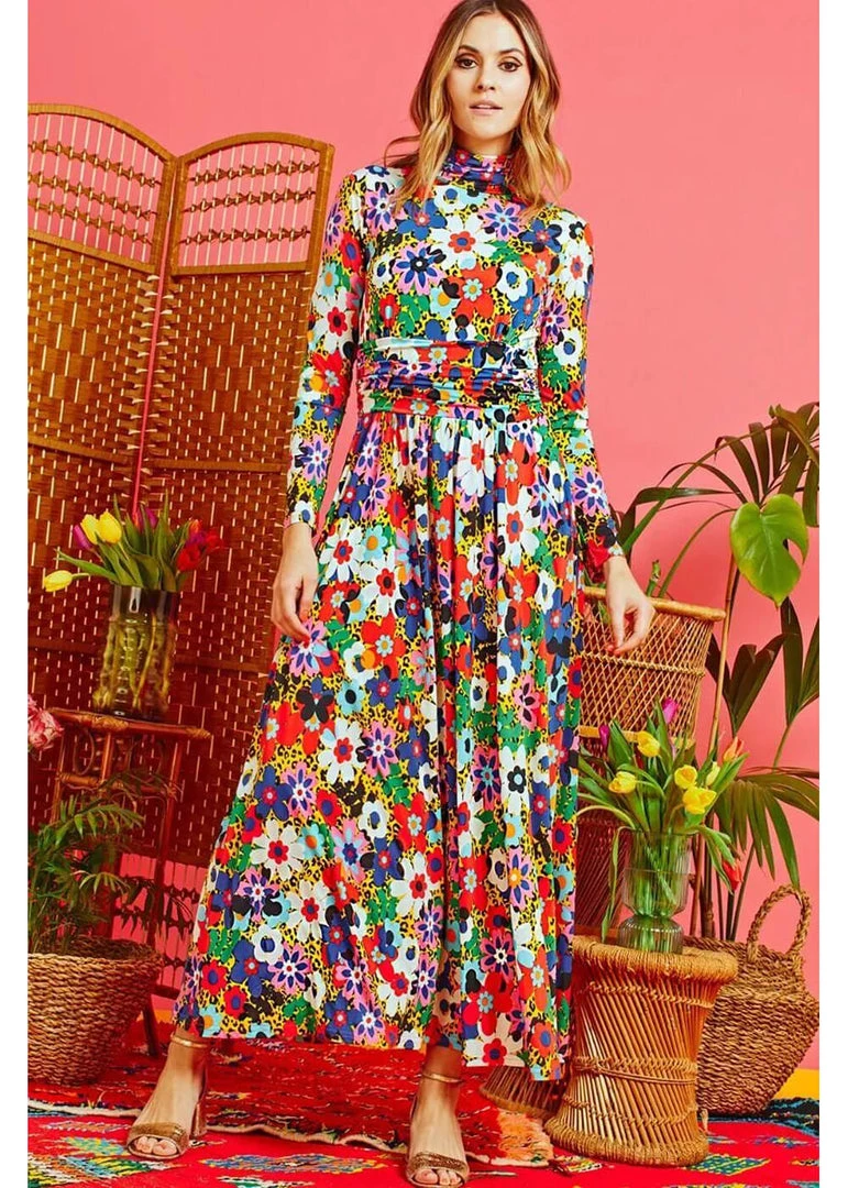 Onjenu Lauren Donna 70's Maxi Dress Multi New In