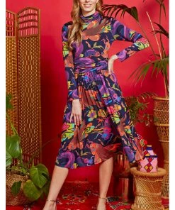 Onjenu Lauren Dragon 70's Midi Dress Neon