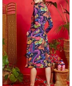 Onjenu Lauren Dragon 70's Midi Dress Neon