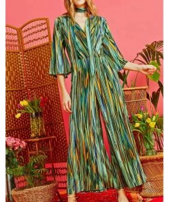 New In Onjenu Laurie Farrah 70's Jumpsuit Green