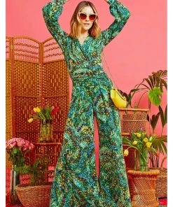 New In Onjenu Sharon Bella 70's Jumpsuit Green