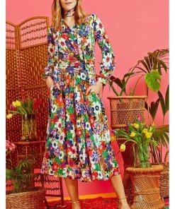 New In Onjenu Sharon Donna 70's Midi Dress Multi