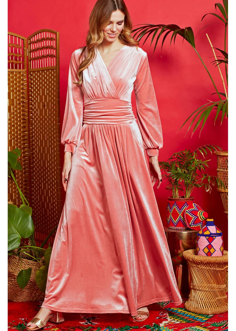 Onjenu Sharon Velvet 70's Maxi Dress Blush Pink