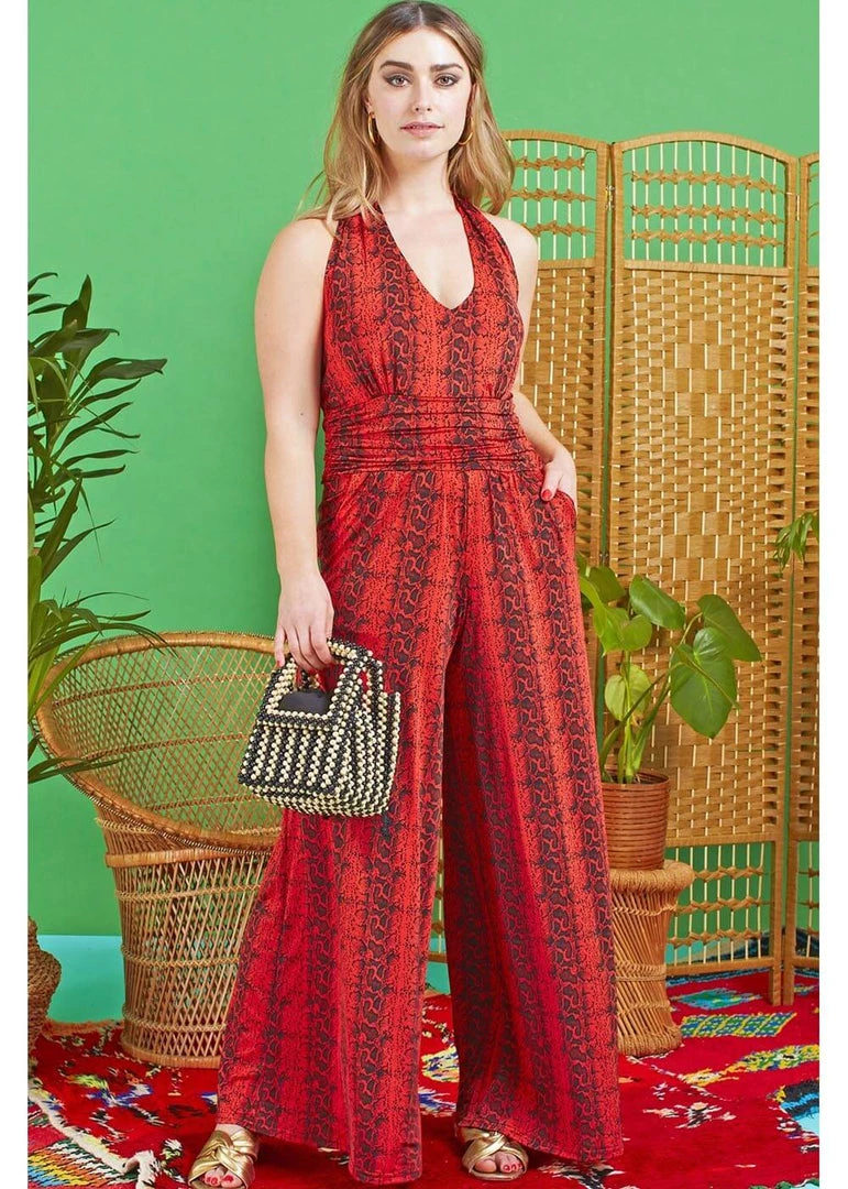 Onjenu Ciara Ophidia 70's Jumpsuit Red New In