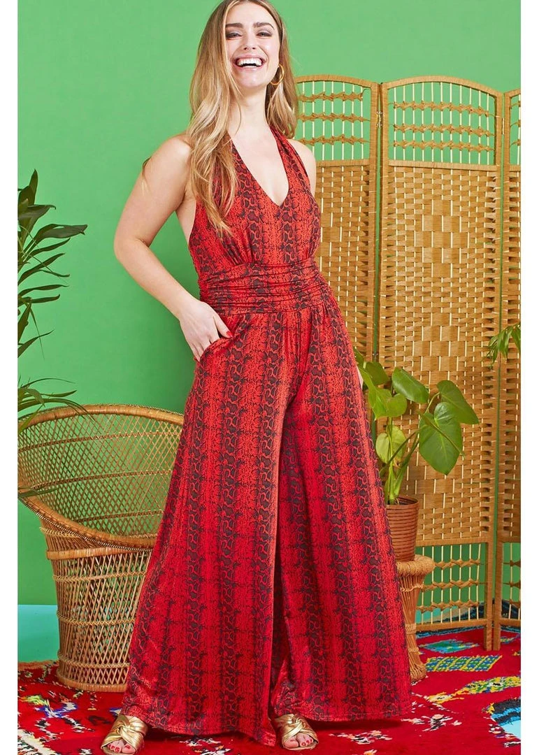 Onjenu Ciara Ophidia 70's Jumpsuit Red New In