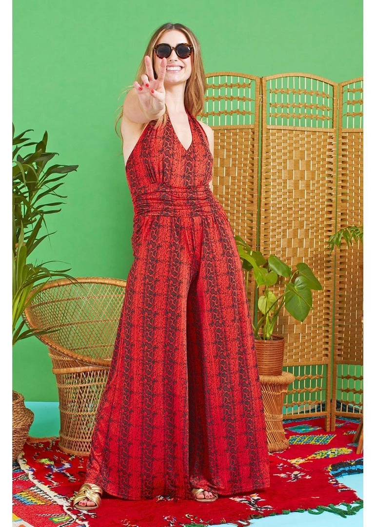 Onjenu Ciara Ophidia 70's Jumpsuit Red New In