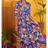 Onjenu Crawford Neon Dragon 70's Maxi Dress Navy New In