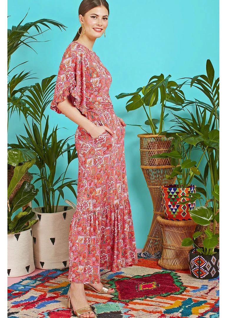 Onjenu Gabriella Cybele 70's Maxi Dress Coral
