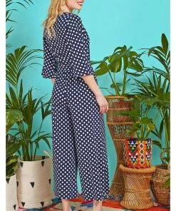 New In Onjenu Laurie Polkadot 70's Jumpsuit Navy