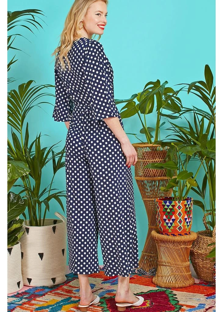 New In Onjenu Laurie Polkadot 70's Jumpsuit Navy
