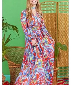 New In Onjenu Sharon Flower Power 70's Maxi Dress