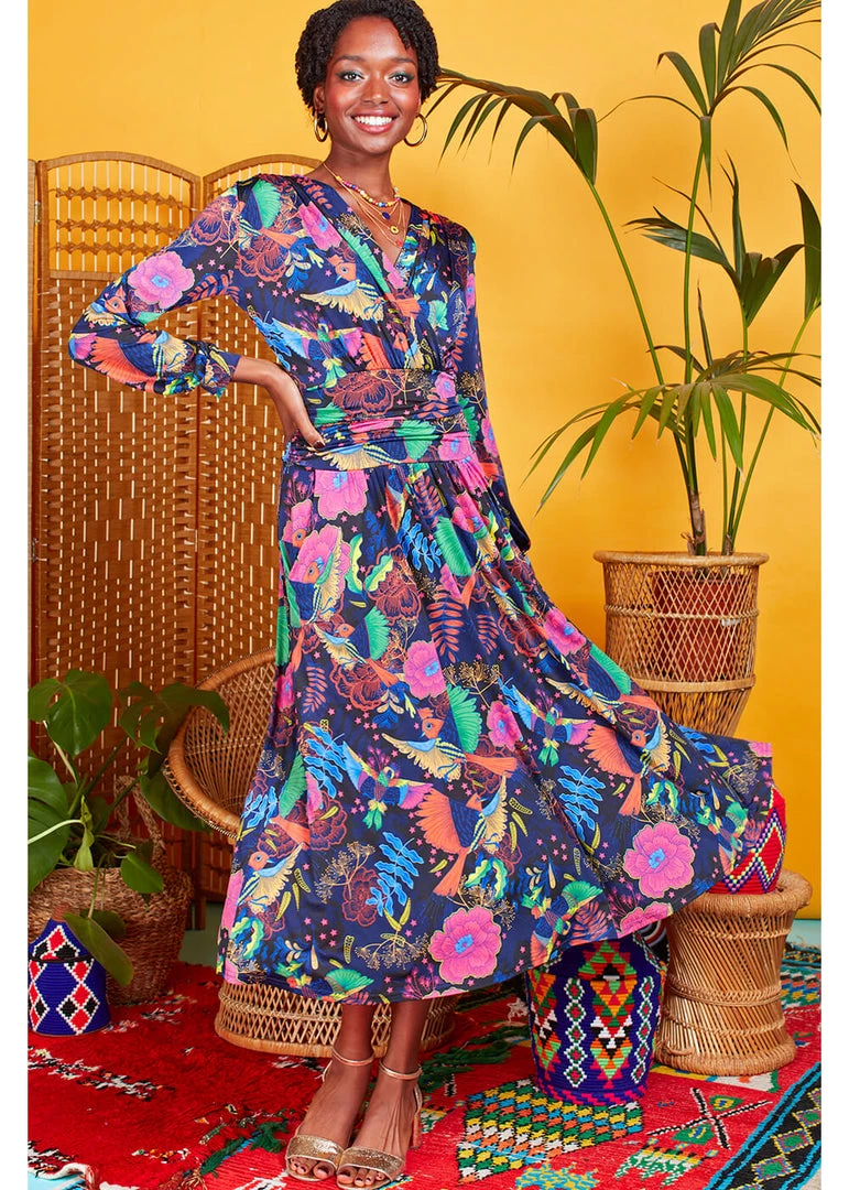 Onjenu Sharon Frida 70's Midi Dress Navy