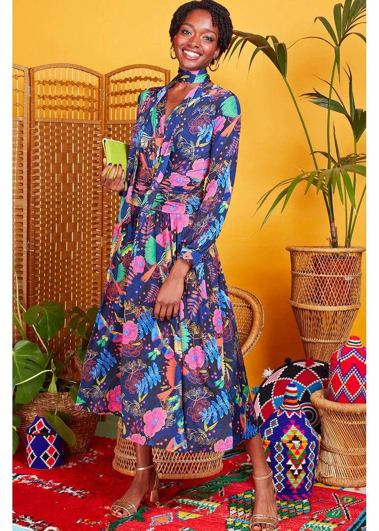 Onjenu Sharon Frida 70's Midi Dress Navy